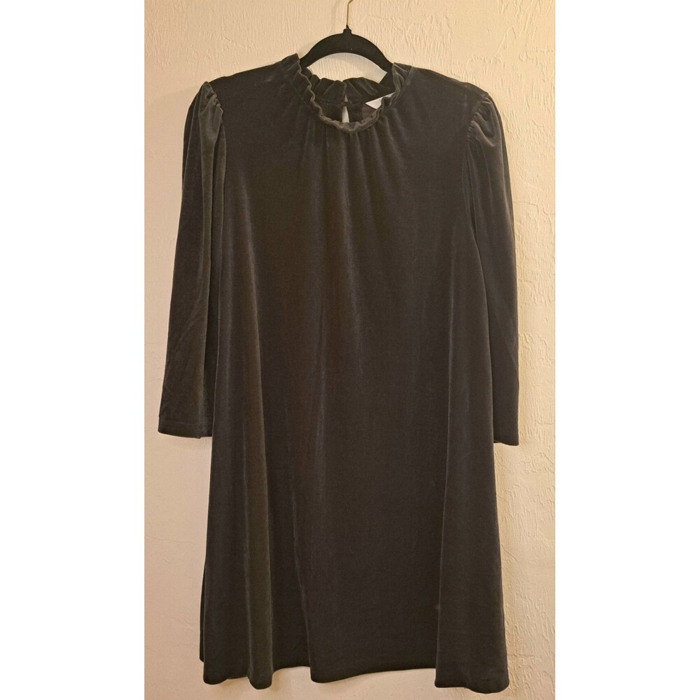 Time And Tru NWT Black Velvet Ruffle Neck LS Shift Dress L 12-14 Goth Emo Witchy